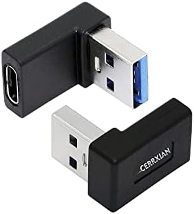Ângulo reto Cerrxiano USB C para USB A Adaptador, ângulo de subida e down ângulo USB A 3.0 masculino para USB Tipo C 3.1 Adaptador de conector feminino para laptops, carregadores de parede, bancos de energia