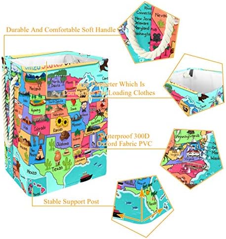 Deyya EUA mapa de lavanderia cesto cesto de altura dobrável para crianças adultas meninos adolescentes meninas em quartos banheiro 19.3x11.8x15.9 em/49x30x40.5 cm