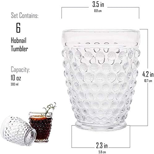 Everest Global Hobnail Velha Moda Icegued Tumblers Vintage Glassware 10 oz. Conjunto de 6 xícara de vidro para água com refrigerante