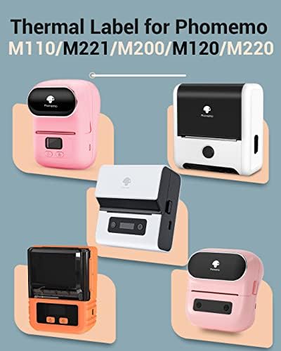 Phomemo Sticker Rótulos 1,18 x 0,79 6 rolos, para impressora M110/M110S/M120/M200/M220 - preto em branco, para pequenas empresas,