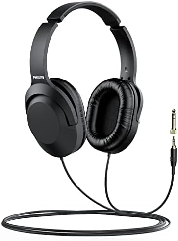 Philips sobre fones de ouvido estéreo com fio de ouvido para podcasts, monitoramento de estúdio e fone de ouvido para computador, teclado e guitarra com 6,3 mm Adicionar no adaptador