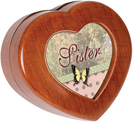 Cottage Garden Sister Woodgrain Petite Heart Music Box/Jewelry Box toca vento embaixo das asas