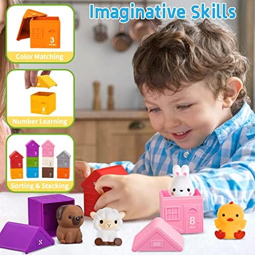 BestBase 20 PCS Toys educacionais para crianças - Animais de fazenda para crianças 1-3, Montessori Toys com fantoches de dedo Aprendendo a triagem de cores de cores, breking para presentes para bebês para menina/menino de mais de 1 ano de idade