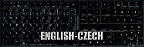 Mac tcheco - Etiquetas de teclado não transparentes em inglês em fundo preto para laptop, desktop e caderno