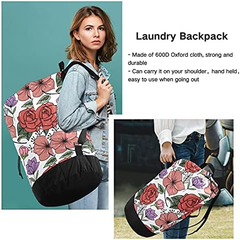 Flores de desenho animado Bolsa de roupa pesada mochila com alças e alças de ombro Viajar bolsa de roupa com tração de tração