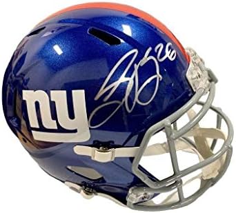 Saquon Barkley assinou o capacete de velocidade em tamanho real do New York Giants - Capacetes NFL autografados