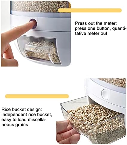 Contêiner de armazenamento de arroz de alvinlite, dispensador de grãos de grande capacidade, 360 ° Rotativo Selado 6 grade