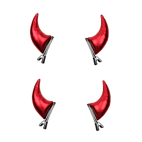 2 pares Red Horns Red Horns Barrettes Demon Alligator Clipes Glitter Clip Clip Halloween Dress Cosplay Costom