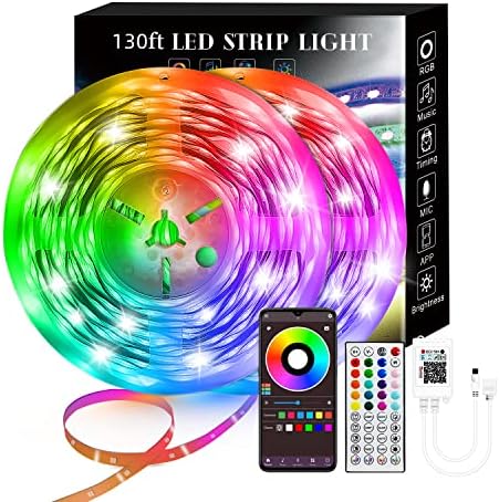 Luzes de tira LED de 130 pés, luzes musicais RGB Mudança de cor, luzes de controle de aplicativos para quarto, sala de estar,