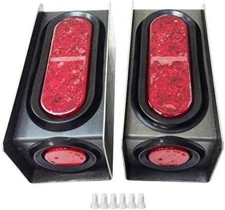 2 caixas de luz de reboque de aço com luzes traseiras ovais de 6 LED e luzes laterais redondas vermelhas LED com conectores