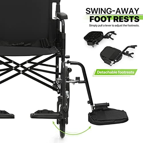 Cadeira de roda de magshion para adultos com controle de pedal de pedal e vínculo traseiro encosto de backrest de 18 polegadas de 18 polegadas de largura.