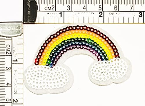 Rainbow de lantejoulas kleenplus com nuvens brancas adesivos de desenho animado artes artes de costura reparam ferro bordado em costura