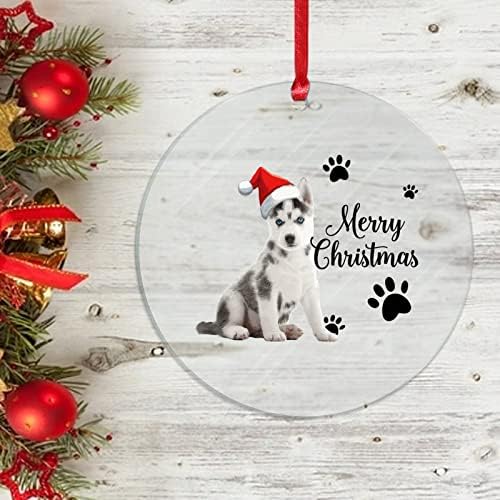 Chapéu de cachorro pegada pegada Feliz Natal Clear Acrílico Ornamento de Natal Redonda Pingente de cachorro Decoração