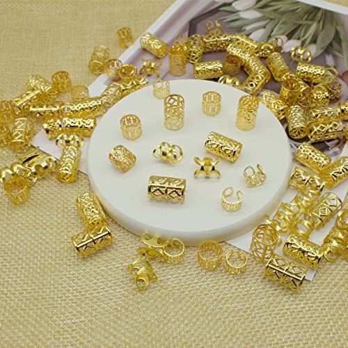 100 PCS Gold Dreadlock Bads Accessores de locs para cabelos, jóias de cabelo para tranças anéis de cabelo para mulheres e meninas,