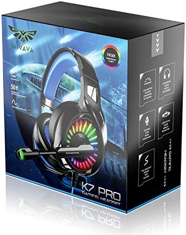 Fone de ouvido Nivava K7 Pro Gaming para PS4, PS5, fone de ouvido com PC com microfone cancelamento de ruído, marquise colorida e movimentos macios, compatíveis com Nintendo Switch, Mac, computador, laptop