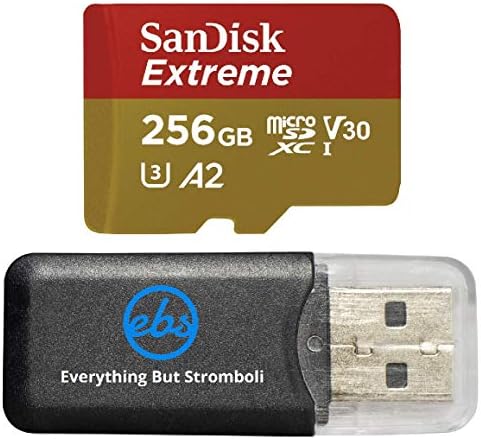 Sandisk Extreme V30 A2 256 GB Micro SD para DJI FPV Drone UHS-I U3 Classe 10 4K SDXC Bundle com tudo, exceto Stromboli MicroSDXC, leitor de cartão de memória