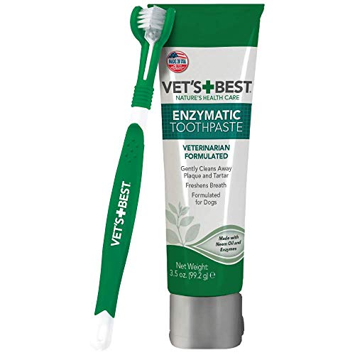 Melhor escova de dentes de cachorro do veterinário e conjunto de creme dental enzimático - limpeza de dentes e kit de respiração fresca com guia de atendimento odontológico - veterinário formulado