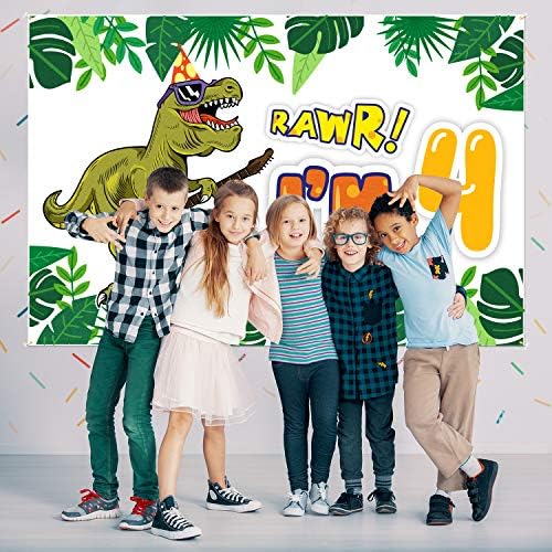 Pakboom rawr sou 4 banner de cenário - 4º dinossauros decorações de aniversário suprimentos de festa para meninos - 3,9 x 5,9ft
