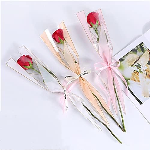 Oukeyi 150 contagens /6 cores papel de embrulho de flor saco de embalagem de rosa única, suprimentos de buquê de florista,