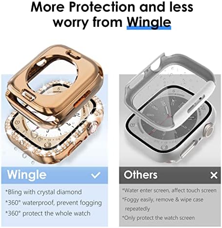 Wingle 2 Pack para Apple Watch Case Capa Série Se 6 5 4 40mm Protetor de tela, [2 in 1] Iwatch Bling Diamond Capa de diamante Iwatch Casos de pára -choques dianteiro e traseiro com vidro temperado, ouro rosa/transparente