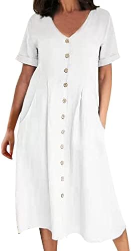 Miashui Mulheres vestidas vestidos de algodão feminino vestidos longos de verão com bolsos vestido de balanço francês
