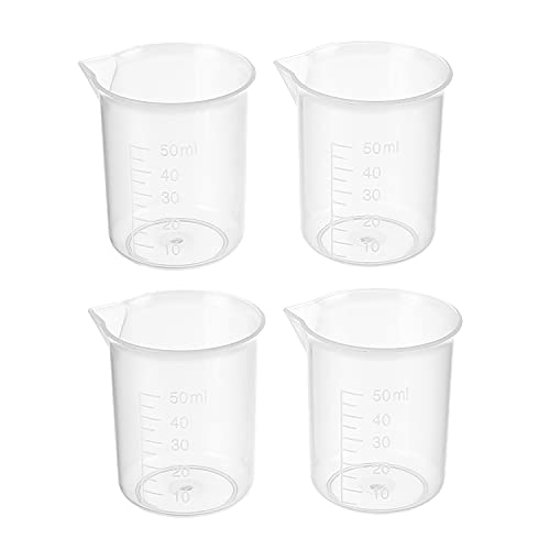 Bettomshin 4pcs 50ml Bipos de plástico métricos, copos de laboratório de copos de medição líquidos