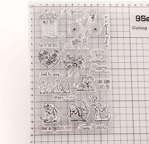 Qoiseys de bicicleta de coelho de páscoa selo de silicone e conjuntos de matrizes para fabricação de cartas, corte de estênceis cortados