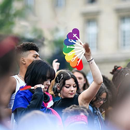 Acessórios de orgulho do Blowata 12 PCs, Rainbow dobrável ventilador portátil, Plástico LGBT Heart Rainbow Mini Rave Dold Hand Fan, Rainbow Stuffs Favores de festas LGBT Mês para Parada de Partido Lésbico do Pride Gay