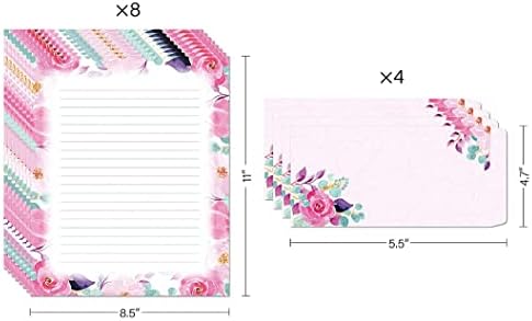 Papel de redação estacionária com envelopes - papelaria de flora com papel de redação de cartas forrado, 48 folhas +