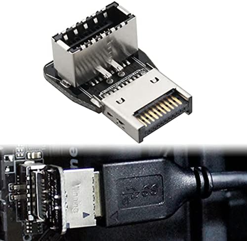 Luorng 90 graus Tipo E adaptador Up ângulo USB 3.2 Tipo E masculino para fêmea Adaptador de conector interno do painel frontal para