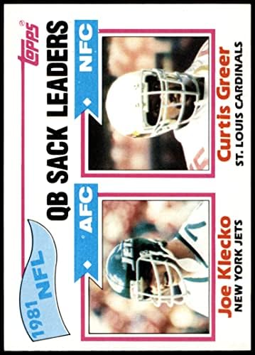 1982 Topps 259 Sacks Leaders Joe Klecko/Curtis Greer Jets/Cardinals-Fb NM Jets/Cardinals-FB Temple/Michigan