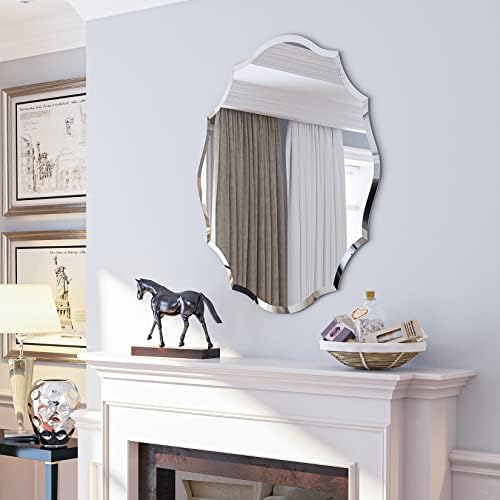 Artloge Minflel Mirror Selflelled sem moldura: vaidade de prata decorativa oblonga com vidro bobo de vidro para o banheiro quarto de jantar de sala de jantar corredor de entrada, 28 x 22 polegadas