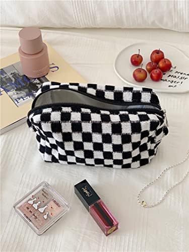 Bolsa de maquiagem quadriculada, bolsa de maquiagem de 2 peças bolsa de cosméticos para mulheres, bolsa de higiene de viagem