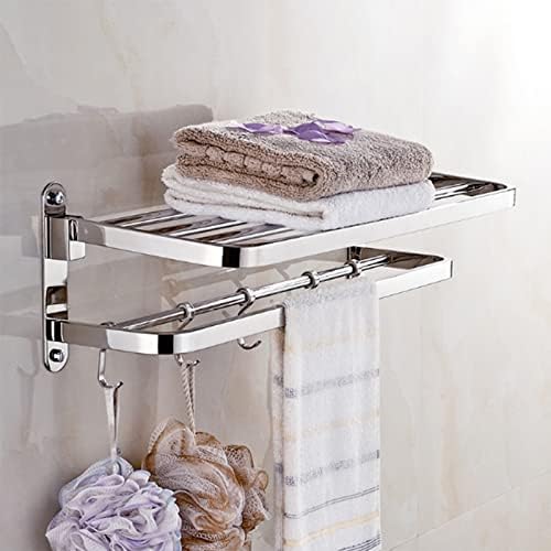 Rack de toalha de banheiro de aço inoxidável, suporte de parede de toalha, suporte de toalha de banho dobrável para economizar espaço e pode fazer alguma decoração