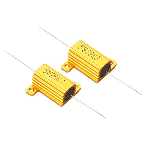 Patikil 5w 20k ohm de casca de alumínio resistor, 2 pacote resistor de alumínio resistor de capa resistores de fios de fios de parafuso resistor de potência, dourado, dourado