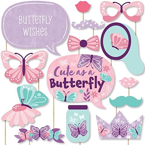 Big Dot of Happiness Beautiful Butterfly - Chá de bebê floral ou Kit de adereços de cabine de fotos de aniversário - 20 contagem