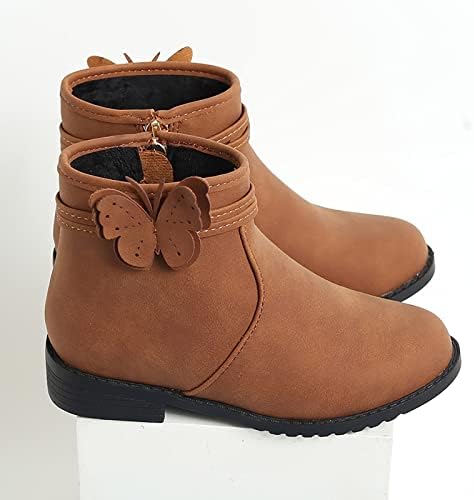 Qvkarw garotas decoração de borboleta zip botas laterais botas ocidentais crianças botas de tornozelo garotas de salto baixo, botas