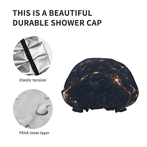 Mulheres reutilizáveis ​​hem de cabelo bainha chapéu atmosfera luz noturna camadas duplas de chuveiro impermeável touca de banho de banho