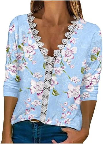 Summer Summer Summer elegante camiseta V Camisas de renda de crochê de pescoço estampas florais 3/4 Mangas Tee Tops 2023