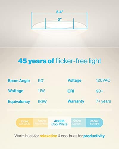 A iluminação suco de 4 polegadas LED pode iluminar iluminação embutida, acabamento de defletor, diminuição, 4000k frio branco, 11w = 60w, 660 lm, kit de conversão de substituição, 660 lm, com classificação úmida e de conversão de reposição