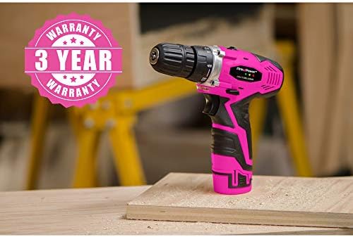 Conjunto de broca rosa rosa para mulheres - 12V Kit de ferramenta de driver sem fio rosa de 12v para mulheres - chave de fenda elétrica com estojo, bateria, carregador e conjunto de bits
