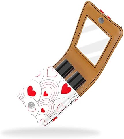 Bolsa de batom de batom de maquiagem de oryuekan com espelho portátil de armazenamento portátil de armazenamento de armazenamento Lip Gloss Organizador, Rainbow Resumo Red Heart Padrão adorável