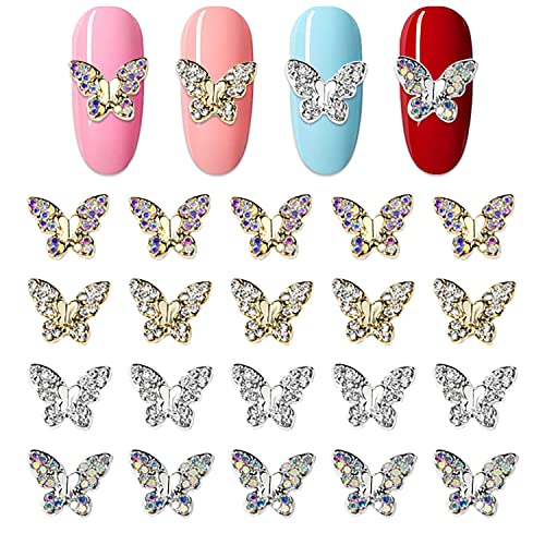 Wokoto 20 PCs 3d Butterfly Nail Charms Gold e Silver Nail Butterfly Charms para unhas Jóels de unhas Stromestos de unhas
