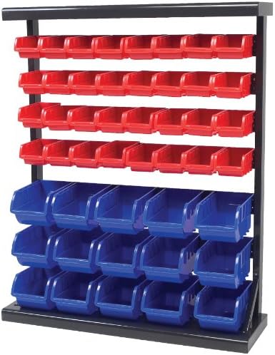Ferramenta de desempenho W5193 Rack de armazenamento de meia granel com 32 caixas grandes e pequenas para fácil organização de ferramentas, peças, hardware e muito mais, vermelho e azul