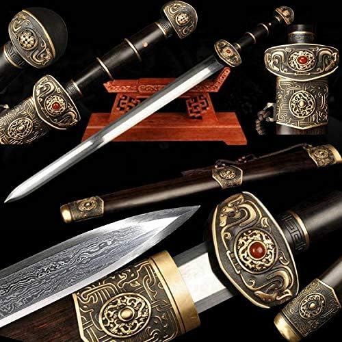 Glw Katana Boutique Chinesa Espada Longquan Padrão de Aço de Aço Tsuba Blade Sharp
