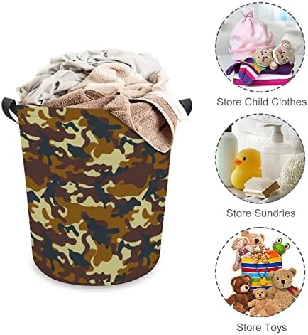 Brown Camouflage Pattern Laundry Basket Horting Bag Bin Storage Storage Bag Colapsível Alto com alças