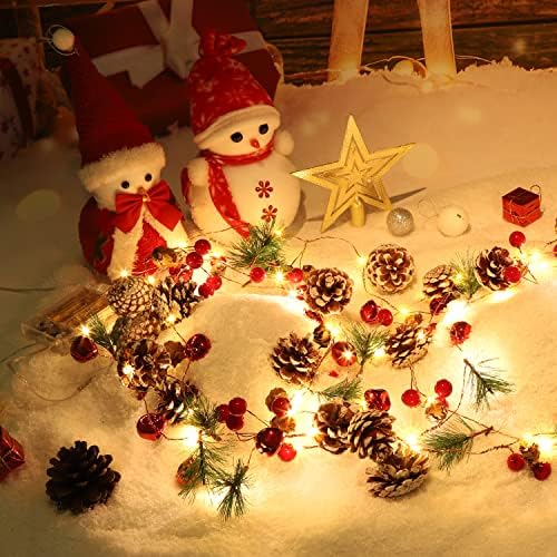 Garland de Natal, Decorações de Natal, Luzes de Garland de Natal, 10 pés 30 LED Red Berry Chritas Decorações de Natal Decoração de casa interna e manto de grade de escada em lareira acionada por bateria
