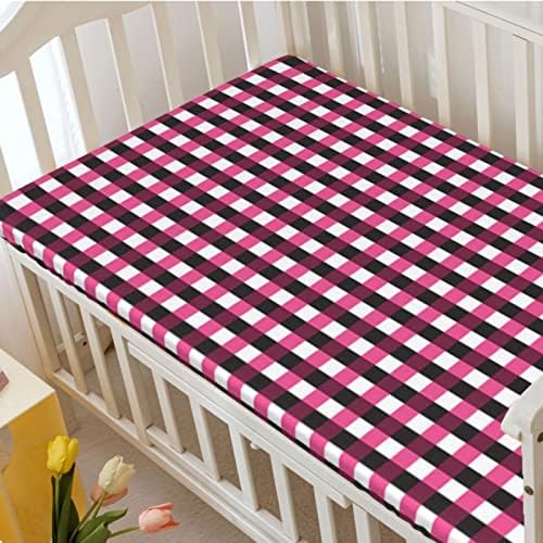 Folha de berço com tema com tema listrado, colchão de berço padrão folhas de berço macio e elástico lençóis de berço de chapas de bebê para menina ou menino, 28 x52, rosa branco preto branco