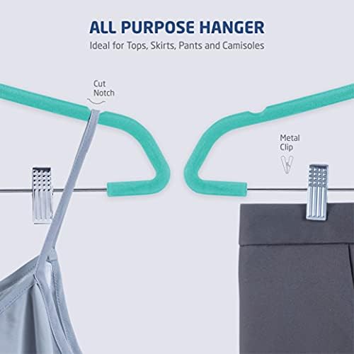 Zober Velvet Hangers com clipes - pacote de 30 cabides de metal para calças - cabides de saia de veludo de turquesa