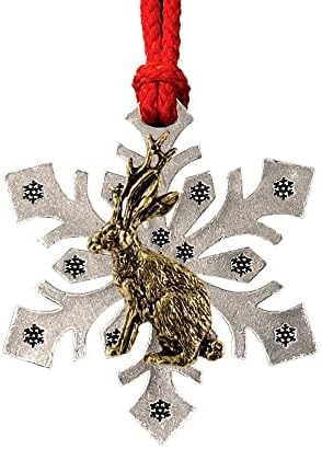 Presente de ornamento de floco de neve em ouro em ouro artesanal Jack -A -Lope para decorar grinaldas de férias e árvores de Natal - Made nos Estados Unidos - SKU MG194SF